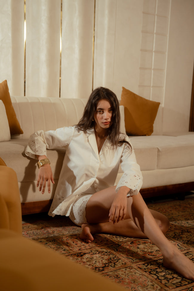 Ivory Schiffli Shorts Set