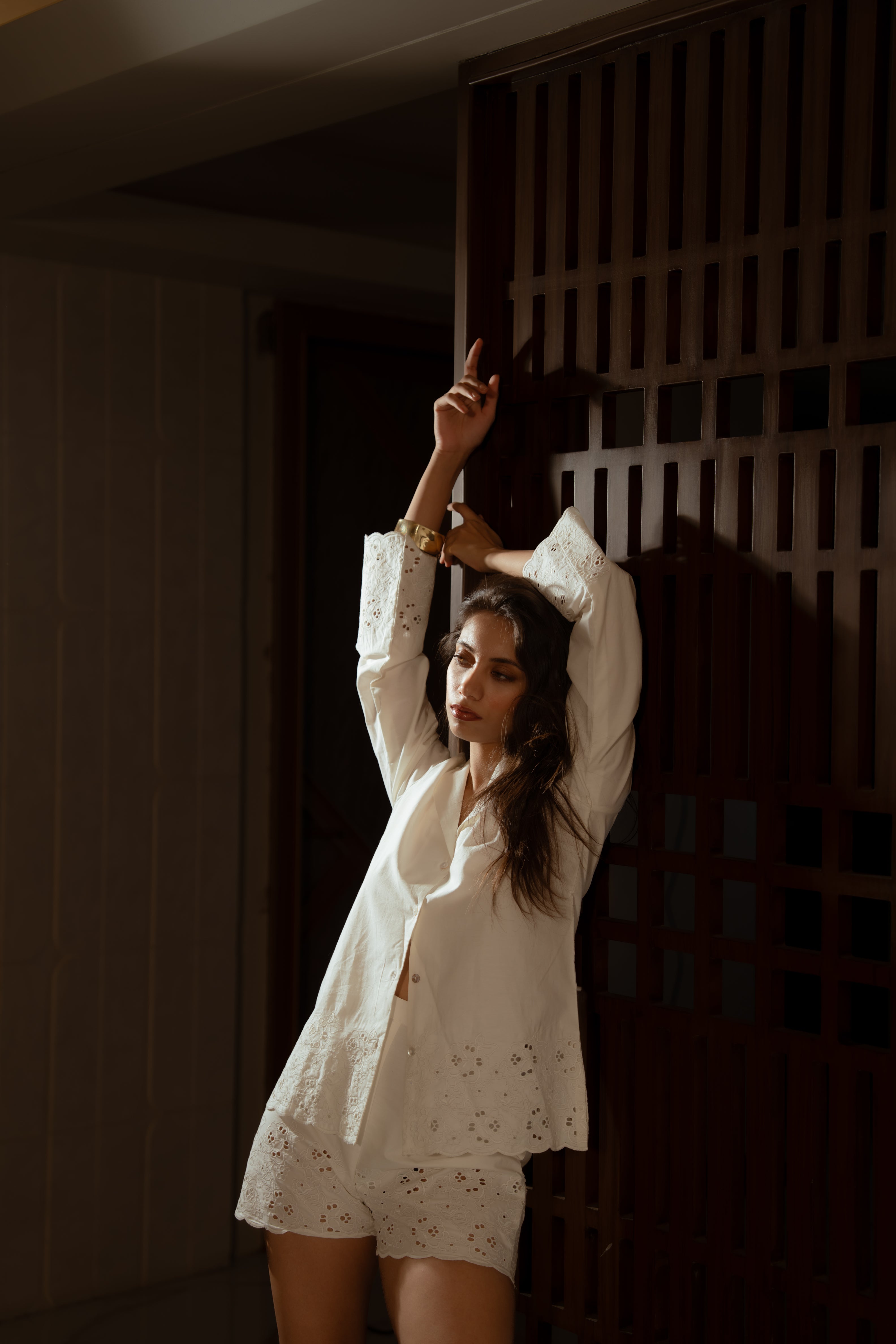 Ivory Schiffli Shorts Set