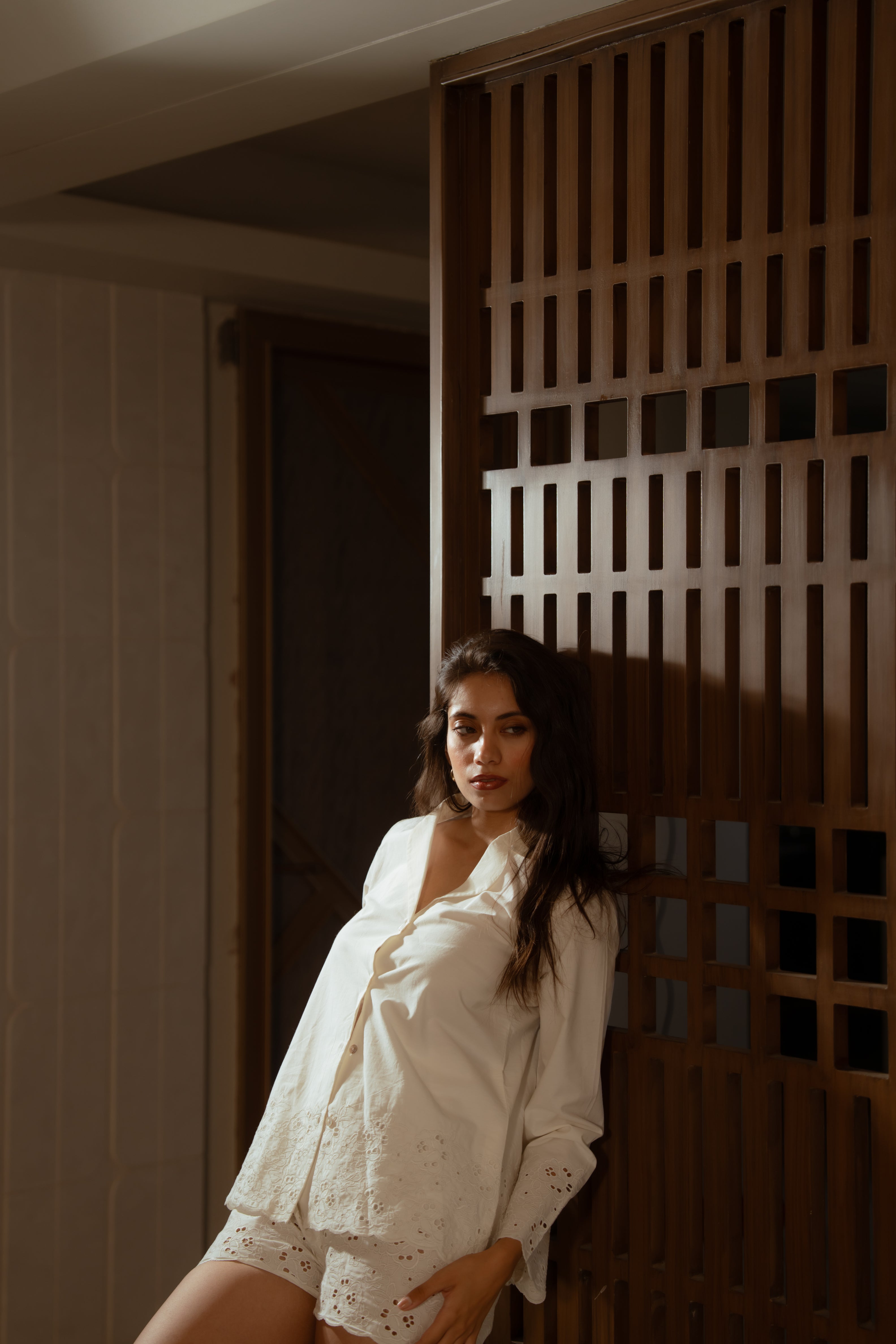 Ivory Schiffli Shorts Set