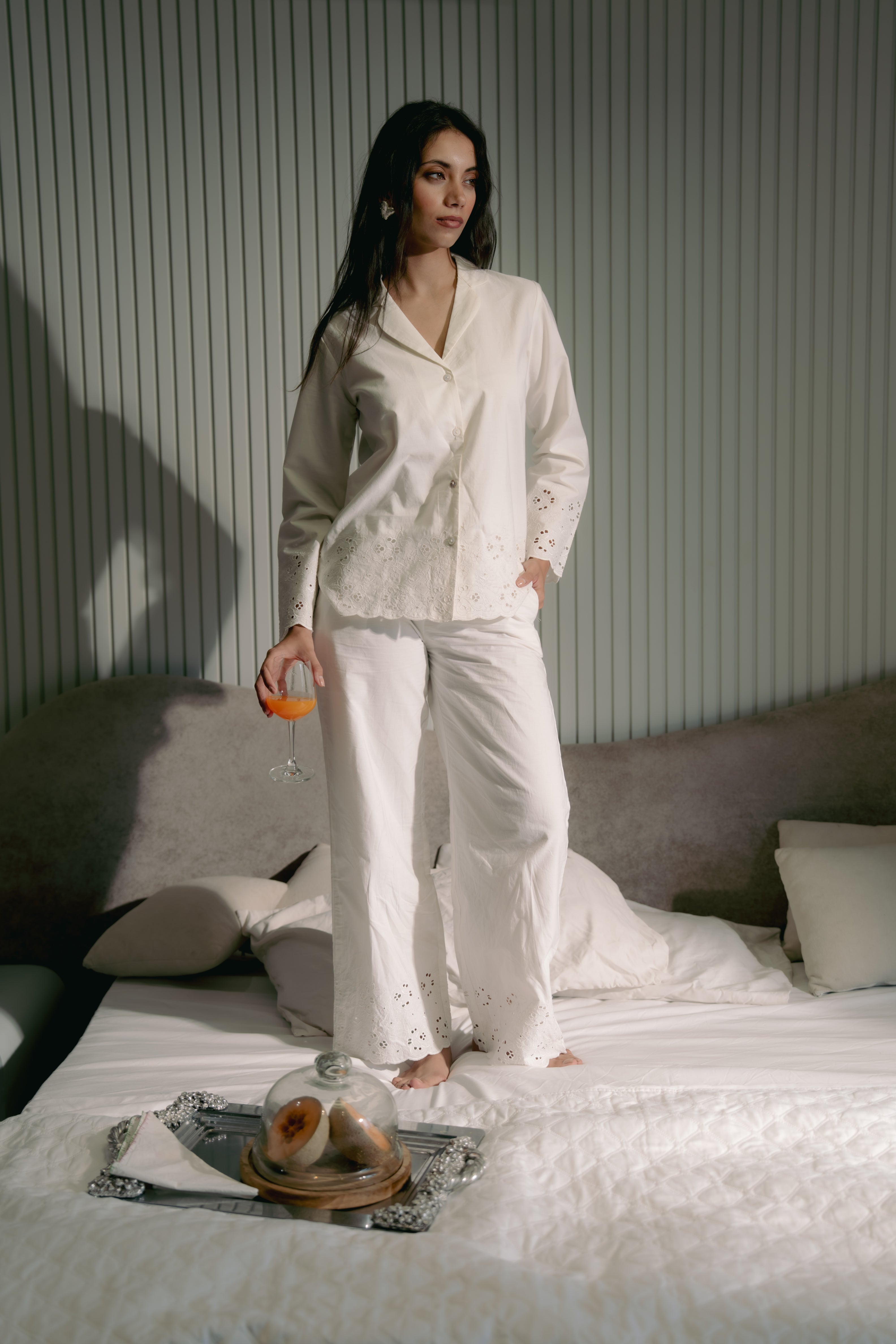 Ivory Schiffli Pajama Set