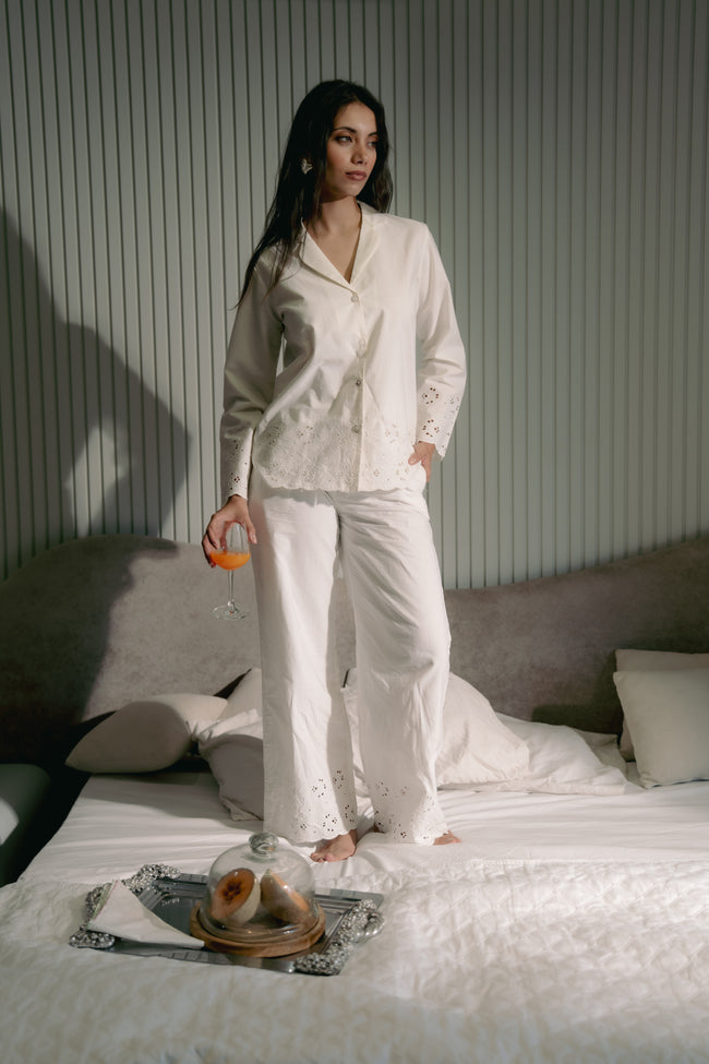 Ivory Schiffli Pajama Set
