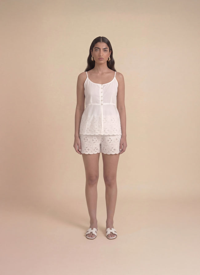 Ivory Schiffli Lounge Shorts Set