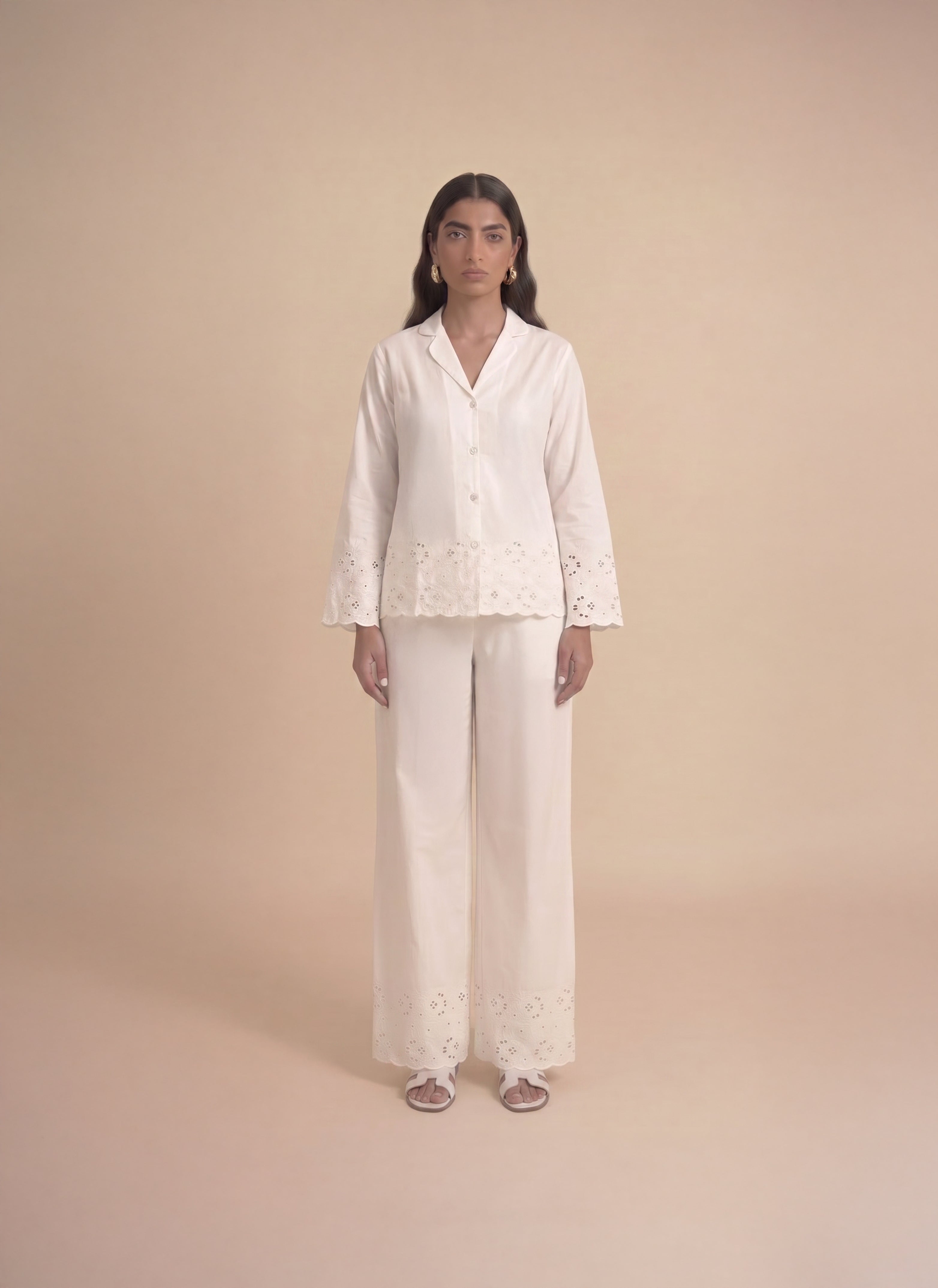 Ivory Schiffli Pajama Set