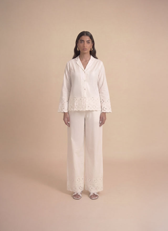 Ivory Schiffli Pajama Set
