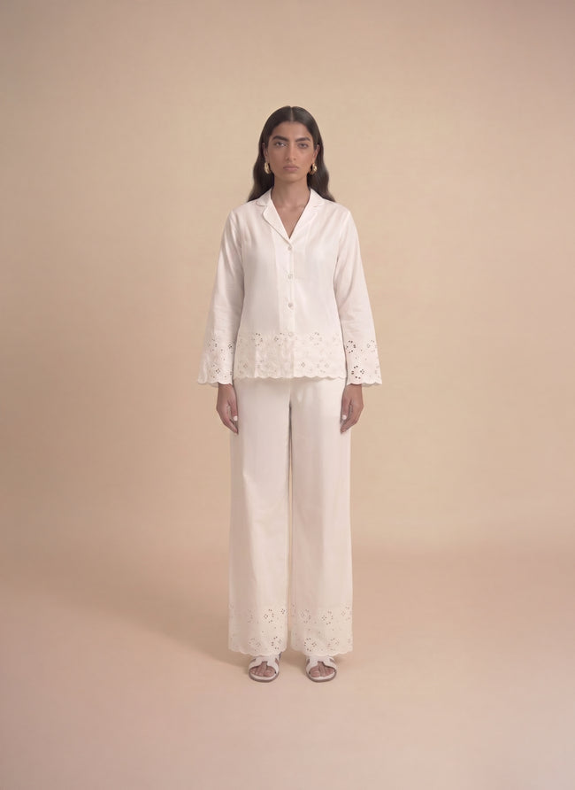 Ivory Schiffli Pajama Set