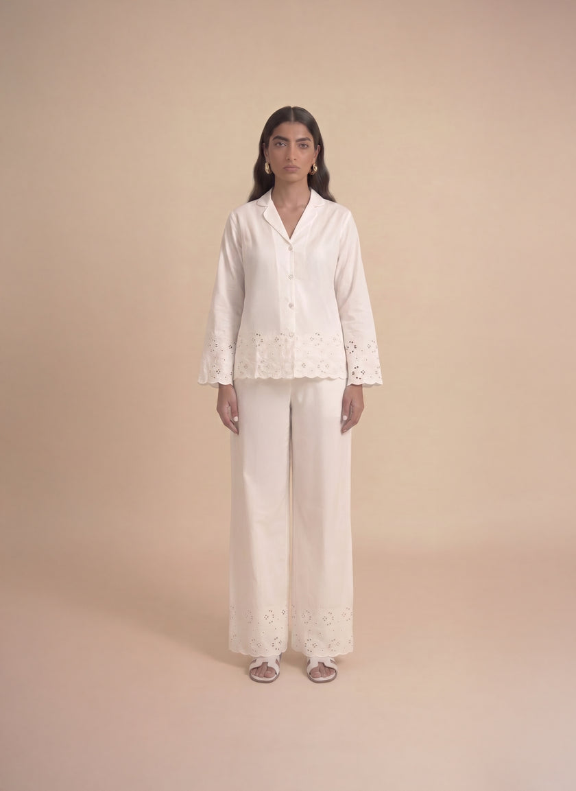 Ivory Schiffli Pajama Set