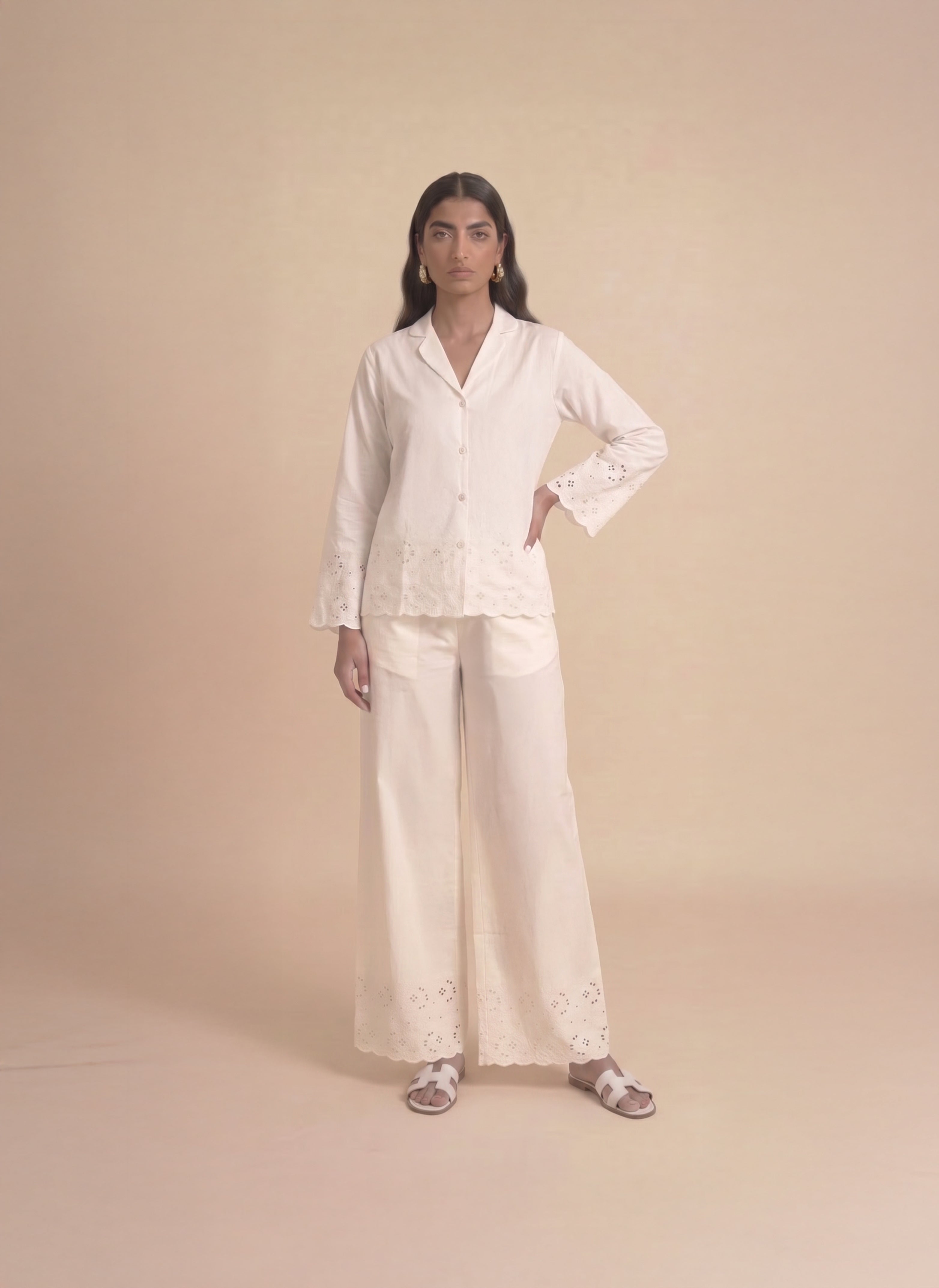 Ivory Schiffli Pajama Set