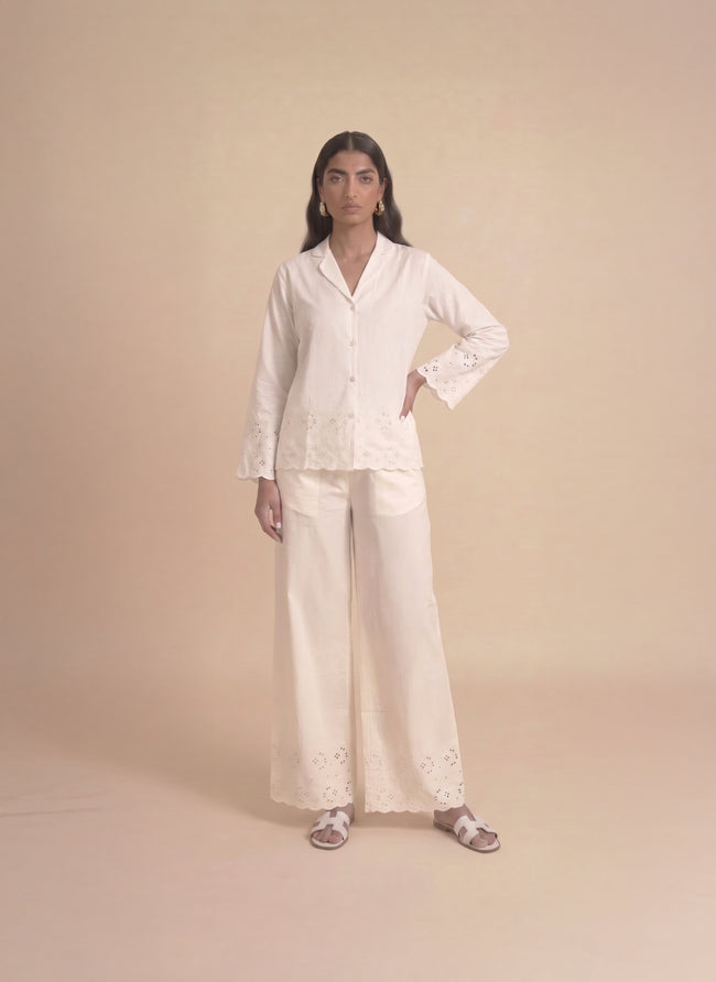 Ivory Schiffli Pajama Set
