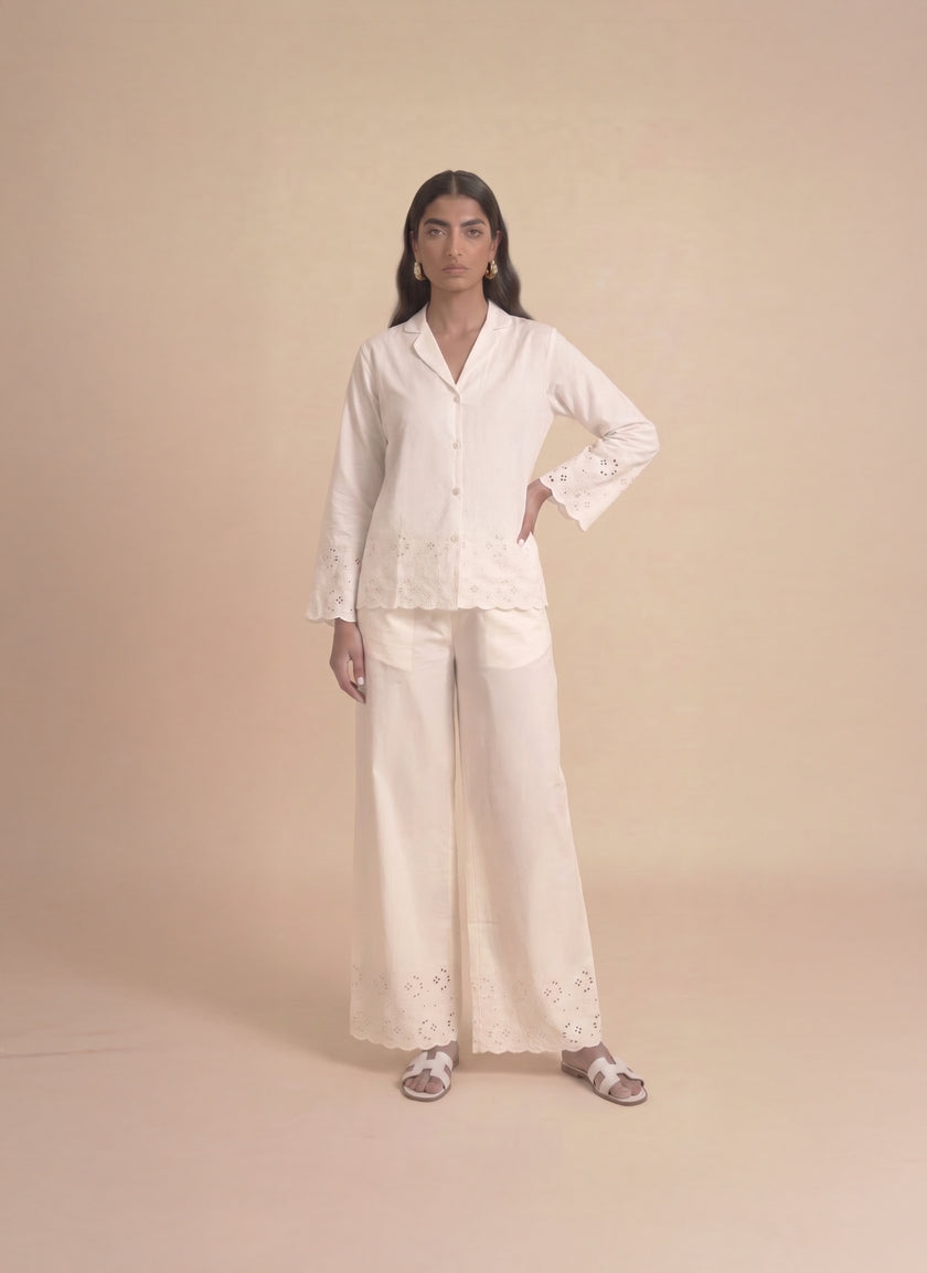 Ivory Schiffli Pajama Set