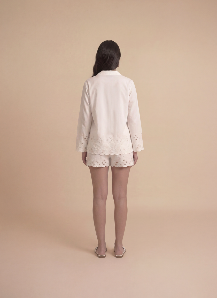 Ivory Schiffli Shorts Set